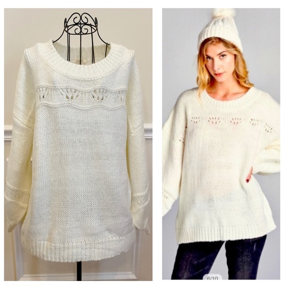 ODDI Sweaters - ODDI - Ivory Knit Detail Cozy Sweater
